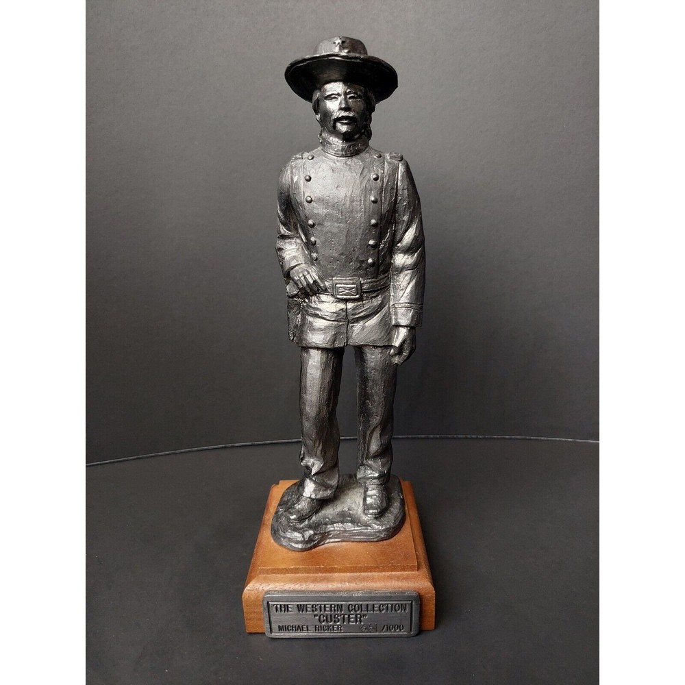 MICHAEL RICKER- SIGNED Pewter CUSTER - Western Collection 1990  Statue 661/1000